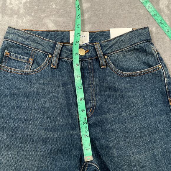 Sezane Denim Jeans Womens 27 Button Fly High Rise Raw Hem Organic Cotton New - Picture 10 of 12